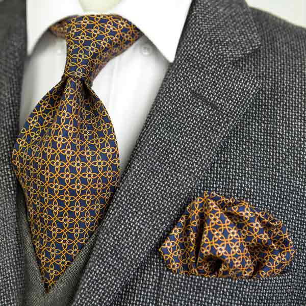 مدل جدید کراوات مردانه با طرح هندسی همراه با دستمال ست 