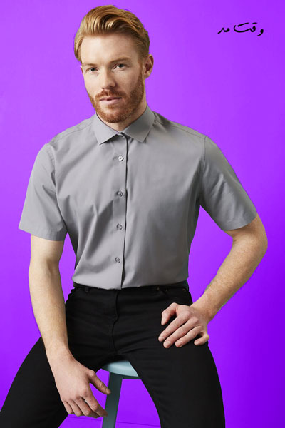 مدل شیک پیراهن آستین کوتاه مردانه کلاسیک رنگ طوسی