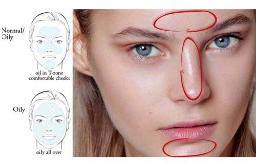 نشانه و علایمی که نشان می دهد شما پوست چرب دارید. از ویژگی های پوست چرب، چربی روی پیشانی و بینی است.