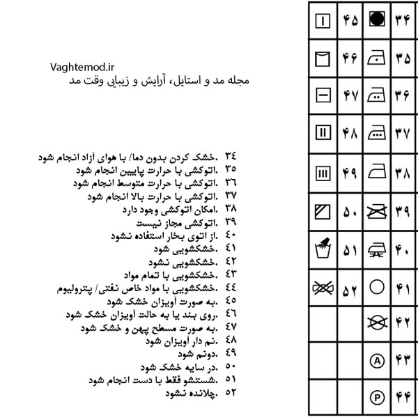 معنی علامت های روی لباس و پوشاک