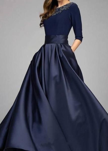 مدل پیراهن مجلسی بلند زنانه آستین بلند و پف دار