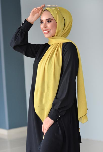 مدل شال نخی دخترانه جدید و ساده خردلی 