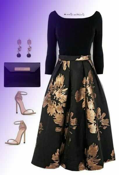 لباس مجلسی زنانه مدل شومیز و دامن کلوش همراه با زیورالات و کیف مجلسی