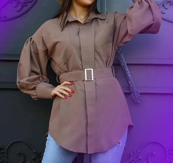 مدل مانتو شومیزی کوتاه کمربند دار