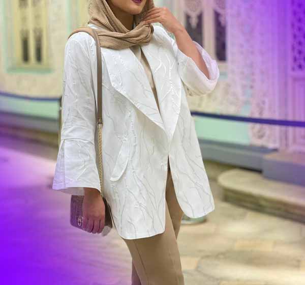 مدل مانتو کتی سفید با شلوار راسته