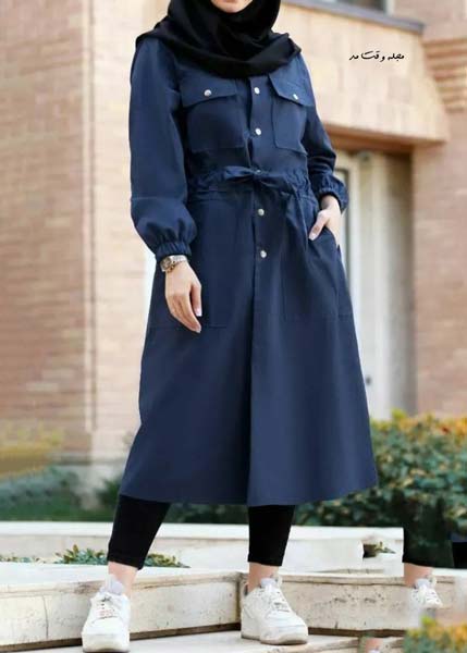 مدل مانتو کتی بلند زنانه ست با شلوار مشکی
