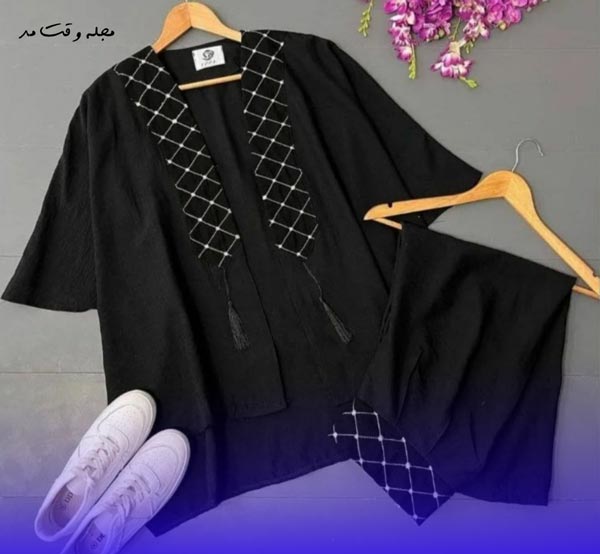 ست مانتو کرسپو مشکی با شلوار پارچه ای بگ کرسپو