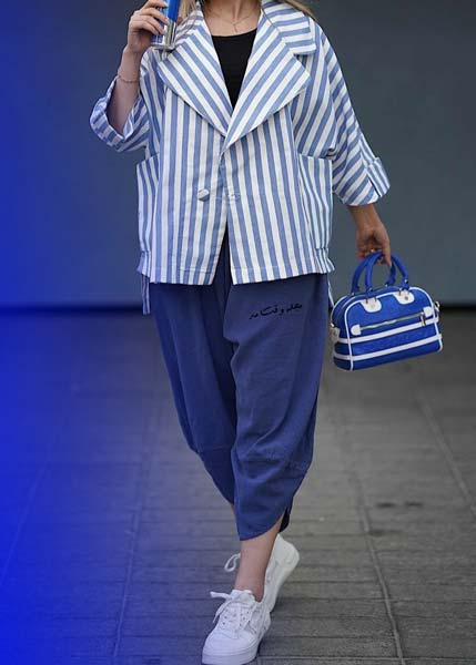 مدل مانتو کتی اسپرت طرحدار ست با شلوار