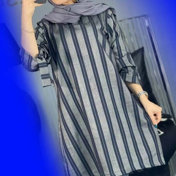 مانتو کتی جلو بسته زنانه با طرح راه راه