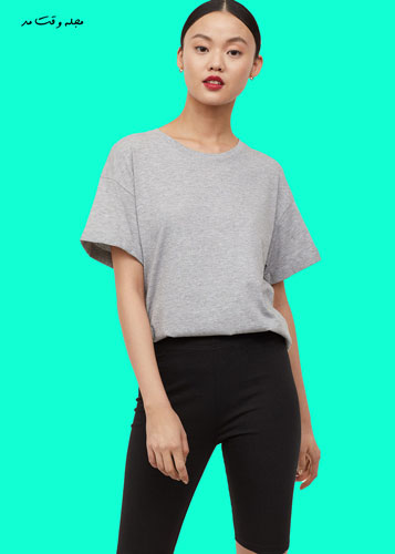 شلوار برمودا زنانه ست با تیشرت طوسی