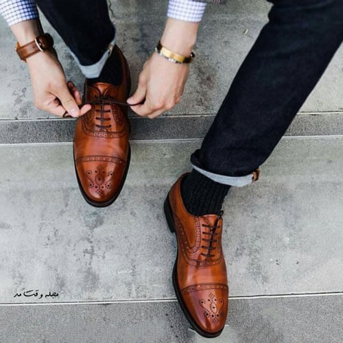 کفش مردانه آکسفورد قهوه ای مناسب برای ست کردن با کت و شلوار